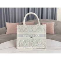 Dior Small Book Tote D-lace Embroidery White