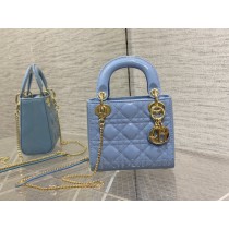 Dior Small Lady Dior Bag 17CM Ultramatte Cannage Calfskin Blue