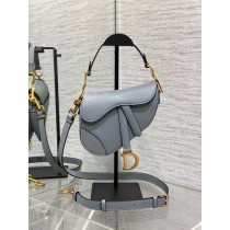 Dior Small Saddle Bag Grained Calfskin Blue Grey