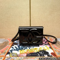 Dolce & Gabbana Calfskin DG Logo Crossbody Bag Shiny Black