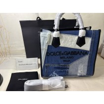 Dolce & Gabbana Denim Shopper Bag With Embroidered Logo Blue
