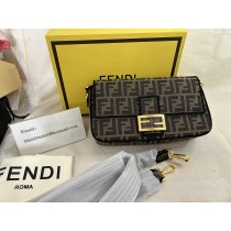 Fendi Baguette Bag In FF Motif Fabric Brown