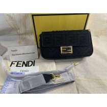 Fendi Baguette Bag with Laser Cut Strap In FF Motif Canvas Black
