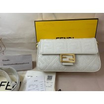Fendi Baguette FF Canvas Shoulder Bag White