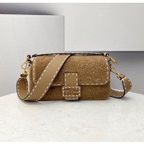 Fendi Baguette Lambswool Reversible Flap Bag Brown