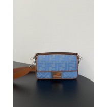 Fendi Baguette Light Blue Denim Bag With FF Embroidery