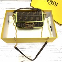 Fendi Baguette Small FF Jacquard Fabric Bag Brown