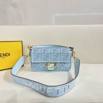 Fendi Canvas FF Embroidered Baguette Blue