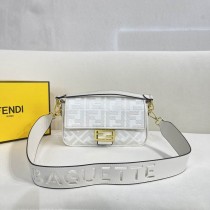 Fendi Canvas FF Embroidered Baguette White