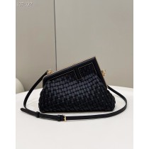 Fendi First Small Braided Leather Bag Black