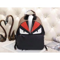 Fendi Fur Monster Eyes Backpack Selleria Leather Coffee Red