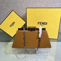 Fendi Large Patent Peekaboo Cut Bag Brown