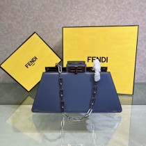 Fendi Large Patent Peekaboo Cut Bag Navy Blue