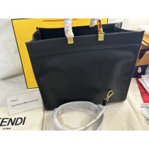 Fendi Large Sunshine Shopper Bag In ROMA Logo Calf Leather Black