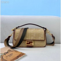 Fendi Medium Baguette FF Bag Washed Denim Apricot