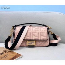 Fendi Medium Baguette FF Bag Washed Denim Pink