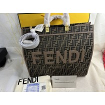 Fendi Medium Sunshine Shopper Bag In ROMA Logo FF Motif Fabric Brown