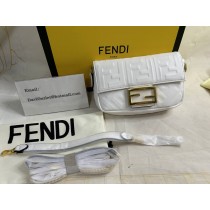 Fendi Mini Baguette Bag In FF Motif Nappa Leather White