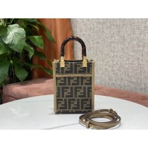 Fendi Mini Sunshine Shopper Brown FF Fabric Bag
