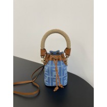 Fendi Mon Tresor Light Blue Denim Mini-Bag With FF Embroidery