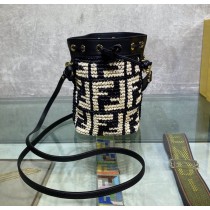 Fendi Mon Tresor Mini Ff-Logo Raffia Bucket Bag