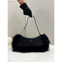 Fendi O'Lock Swing Fox Fur Leather Pouch 8BS068 Black