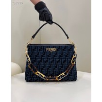 Fendi O'lock Zip Tapestry Fabric Tote Blue
