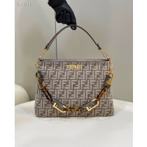 Fendi O'lock Zip Tapestry Fabric Tote Dove Grey