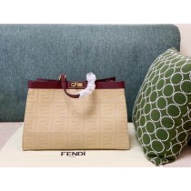 Fendi Peekaboo X-tote Canvas Bag 40CM FF Embroidery Natural