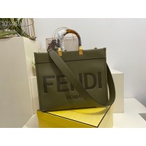 Fendi Sunshine Medium Leather Shopper Army Green