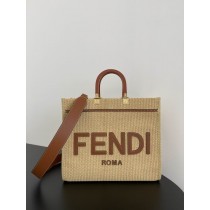 Fendi Sunshine Medium Shopper In Natural Straw Brown