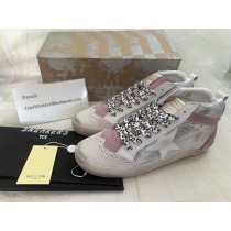 Golden Goose Pink And Silver Mid Star Sneakers With Glitter