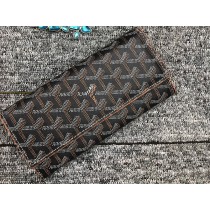 Goyard Varenne Chevron Long Wallet Black With Brown Leather Trim