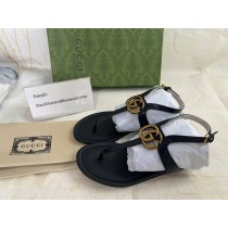 Gucci Double G Leather Flat Sandals Black