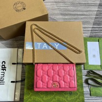 Gucci GG Matelassé Chain Wallet 723787 Pink