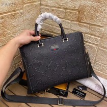 Gucci Jumbo G Embossed Leather Briefcase Black
