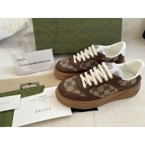 Gucci Kids Leather Platform Sneaker Brown