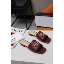 Gucci Matelassé Leather GG Marmont Flat Slide Sandals Burgundy