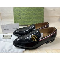 Gucci Men GG Buckle Loafer Patent Leather With Web Black