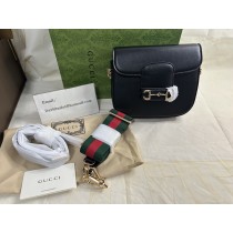 Gucci Mini Horsebit 1955 Shoulder Bag with Web Strap In Leather Black
