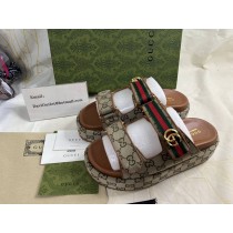 Gucci Platform Strap Slide Sandal GG Canvas Ebony
