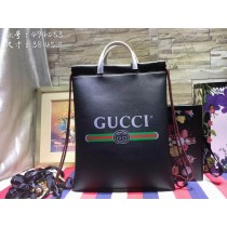 Gucci Print Leather Drawstring Backpack Bag Black