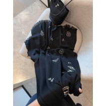 Hermes Cashmere Scarf Shawls H Logo Black