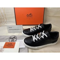 Hermes Day Sneakers Unisex Calfskin In Black Silver