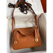 Hermes Lindy 26cm Bag Clemence Handmade Gold Brown