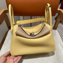 Hermes Lindy 26cm Bag In Jaune Poussin Clemence Leather