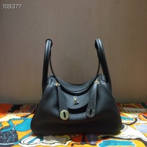 Hermes Lindy 26cm Clemence Handmade Bag Black