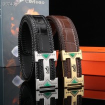 Hermes Men Leather Belt Crocodile Embossed 38mm Black Brown