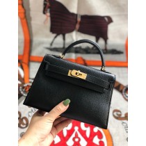 Hermes Mini Kelly II Bag Chèvre Mysore Leather Black