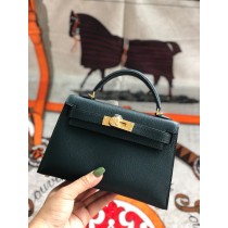 Hermes Mini Kelly II Bag Chèvre Mysore Leather Vert Cypres